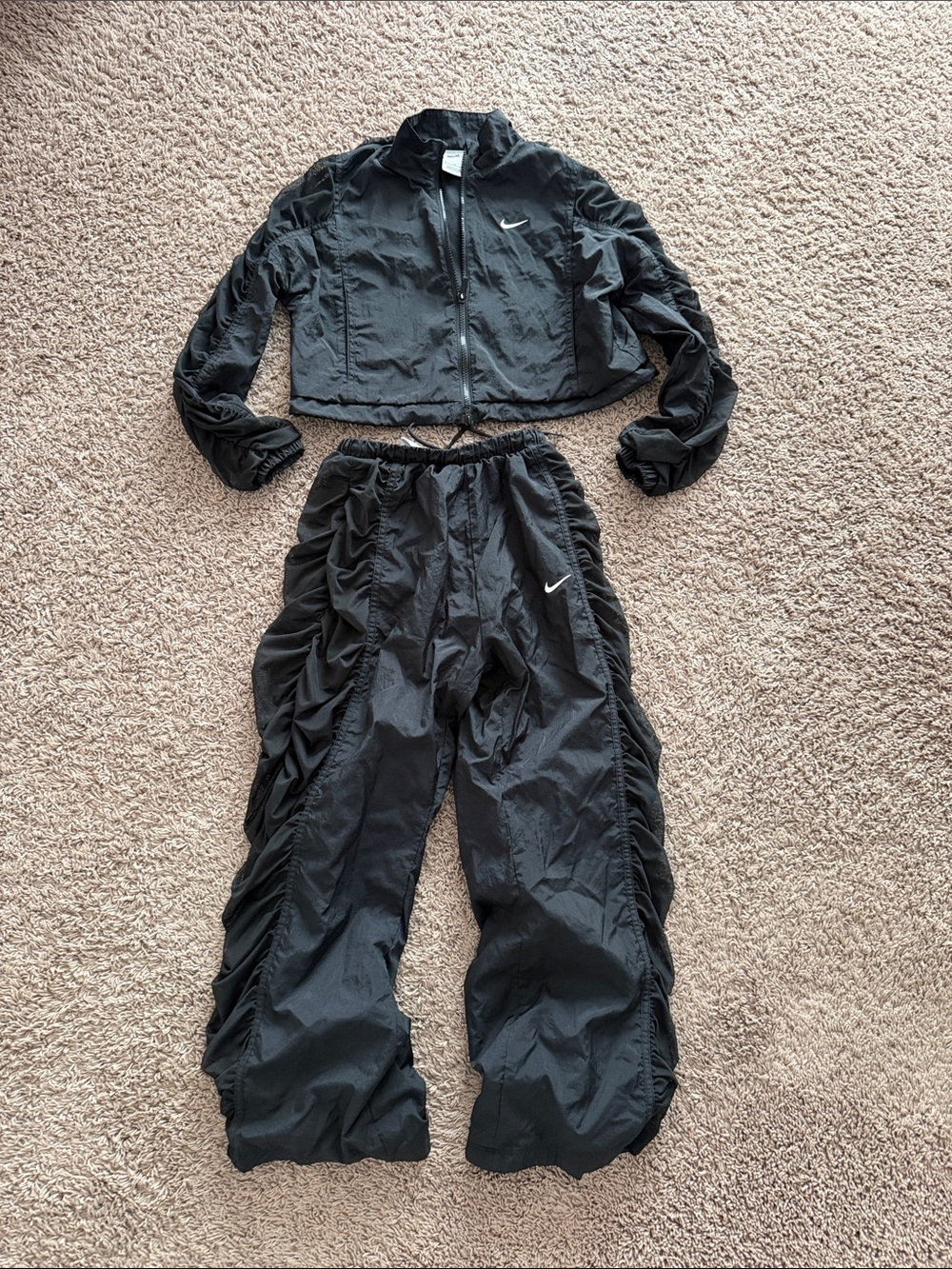 Nike pro girls ruched warmup jacket & track pants set mesh tulle ruffle medium m